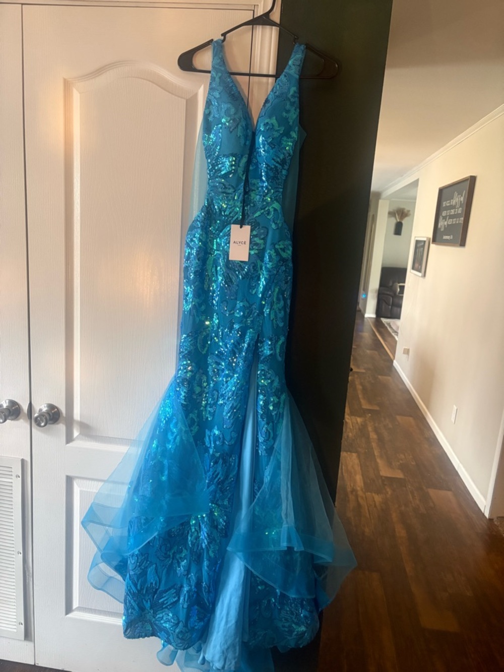 Alyce Paris Teal Sequin Mermaid Gown